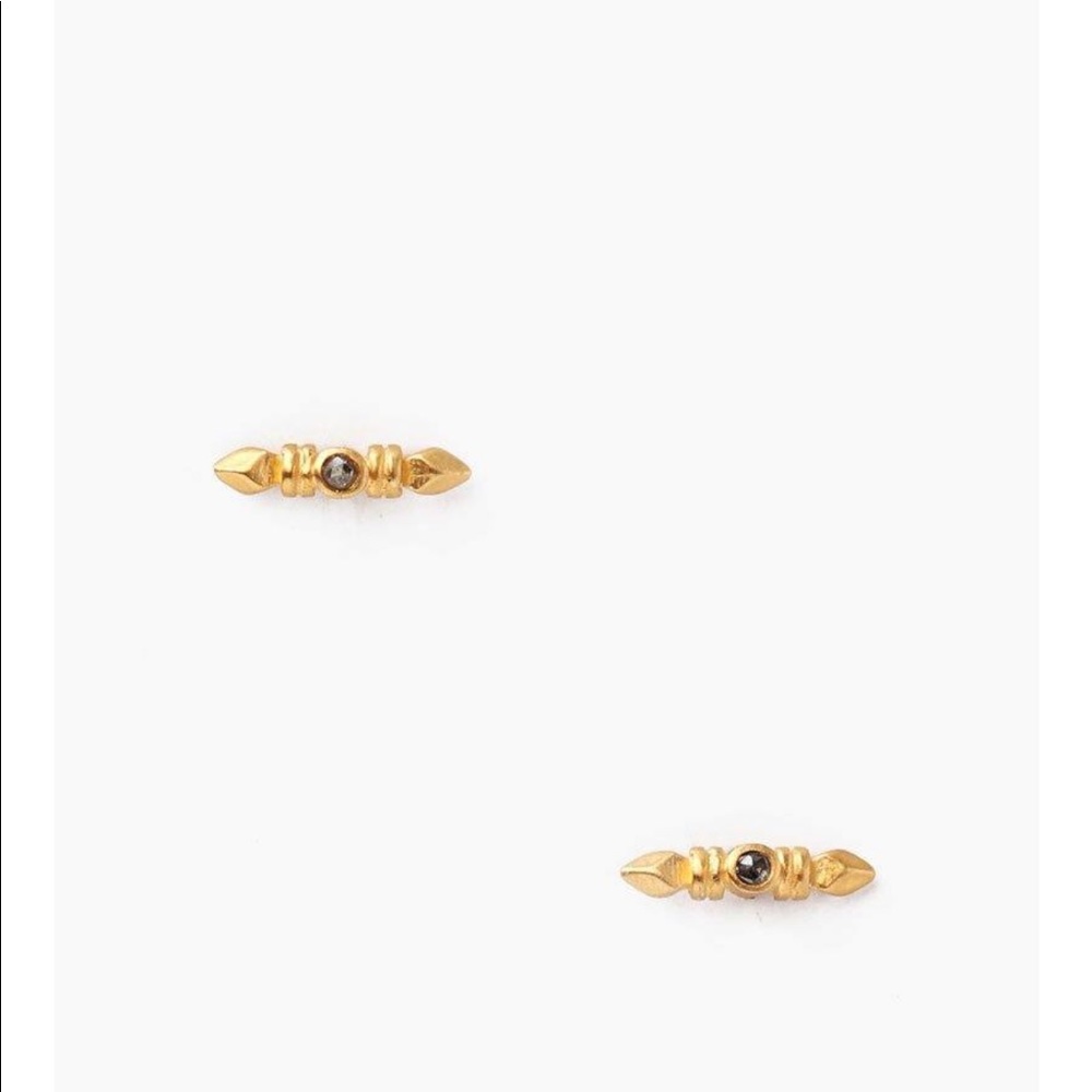Yellow Gold Stud Earrings With Champagne Diamond